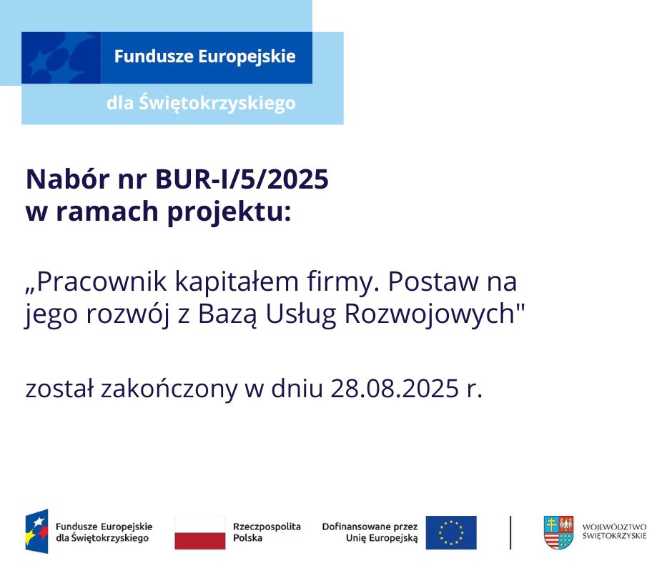 Zdjęcie artykułu ZAKOŃCZENIE NABORU BUR-I/5/2025 - działanie 10.6 DLA PRACODAWCÓW